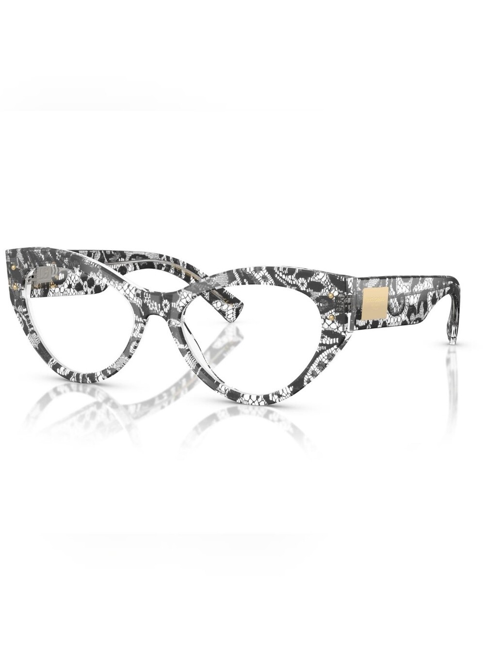 Dolce & Gabbana Black and White Lace-Pattern Cat-Eye Glasses